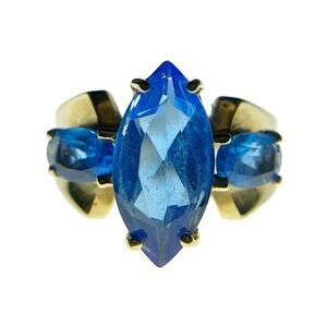 10K Gold Tanzanite Ring Marquise Center 3 Stone Statement Size 6